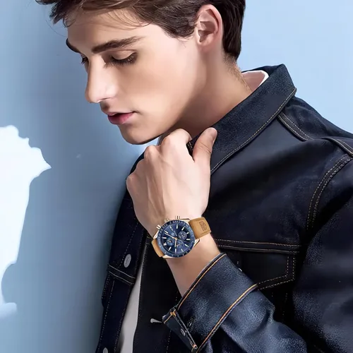 Miniatura 4 de BENYAR - Relojes para hombre, cronógrafo de cuarzo, marca de lujo, impermeable, relojes de pulsera de cuero marrón a la moda para hombres