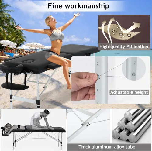 Miniatura 2 de Mesa de masaje de 73 pulgadas, cama de spa, portátil, altura ajustable, de aluminio, mesa de salón de salón de piel sintética con funda
