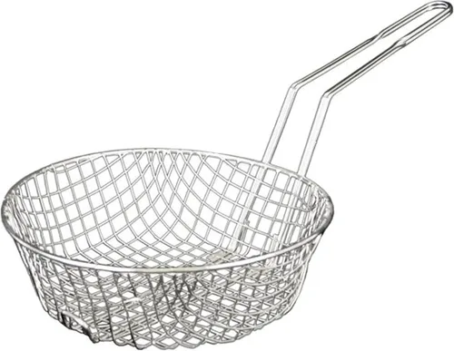 TrueCraftware - Cesta culinaria redonda de malla fina de 8 pulgadas, niquelada con mango de 9-1/8 pulgadas de longitud, cesta para freír, colador de
