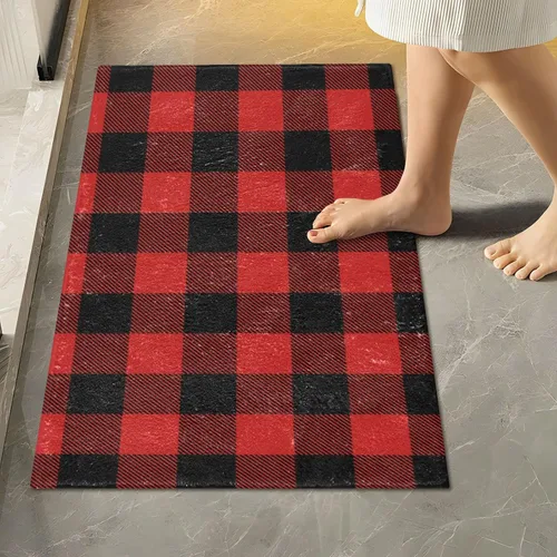 Miniatura 44 de Tapete de baño a cuadros negros y morados, suave, absorbente, lavable, tapete de baño para suelo de baño, tapete de baño antideslizante para baño