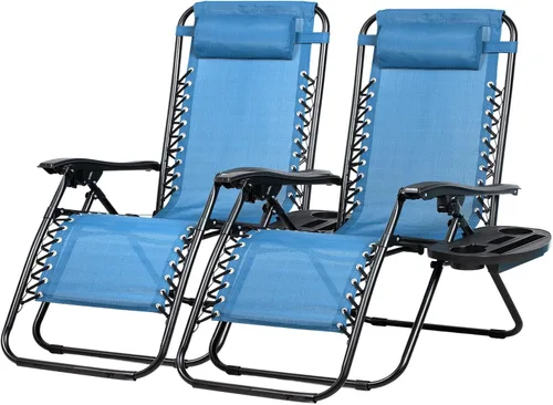 Miniatura 18 de Nazhura Juego de 2 sillas reclinables relajantes para patio, sillas de malla de acero ajustable, silla de salón de gravedad cero, sillas de playa