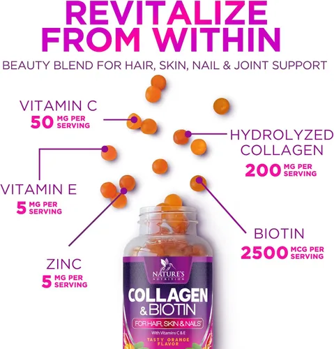 Miniatura 3 de Gomitas de colágeno – 2500 mcg de biotina por porción – Suplemento completo de colágeno con péptidos hidrolizados tipo I y III, biotina, zinc