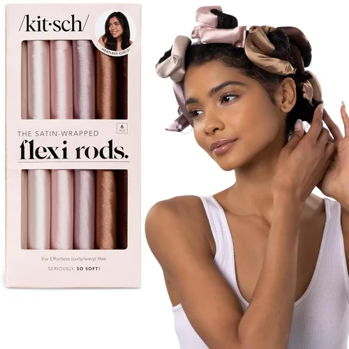 Kitsch Rizadores de Cabello de Satén Sin Calor – Rizadores de Cabello Sin Calor para Dormir y Obtener Rizos Durante la Noche – Varillas Rizadoras
