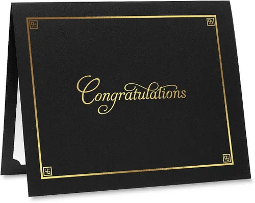 Miniatura 3 de Carpetas para certificados de felicitaciones negras y doradas, paquete de 25, cubierta de lino de 80 libras, plegadas, esquinas troqueladas