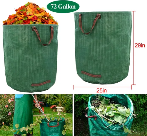 Miniatura 2 de Bolsa de jardín de 72 galones, plegable, reutilizable, resistente, bolsas de basura para césped, patio, hojas, desechos, bolsas de jardín