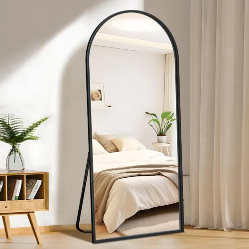 Espejo arqueado de longitud completa con soporte, espejo de cuerpo completo de 64 x 21 pulgadas, espejo de pared de arco con marco fino de aleación