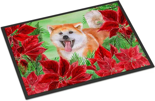 Miniatura 160 de Caroline's Treasures CK1311MAT Cavalier Spaniel Poinsettas - Felpudo de 18 x 27 pulgadas, tapete para puerta delantera, interior y exterior