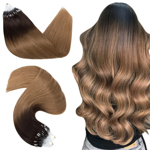 Miniatura 18 de Hairro Micro Loop - Extensiones de cabello humano microenlaces de microperlas de cabello Remy para mujer, reflejos degradados, fusión fría, micro
