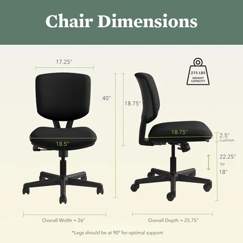 Miniatura 3 de HON Volt - Silla de oficina ergonómica con asiento y respaldo de tela, escritorio sin brazos y silla de computadora con inclinación central