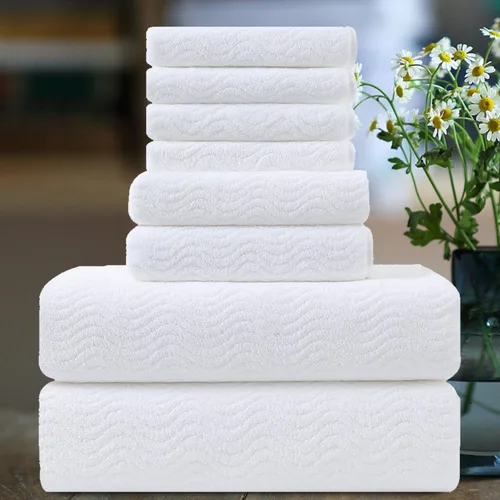 Miniatura 29 de Smuge Juego de toallas de baño texturizadas ultrasuaves de 8 piezas para baño, ducha, piscina, cocina, secado rápido, ligeras y altamente