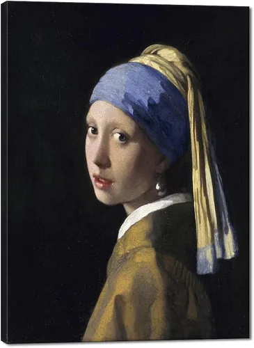 Wieco Art Jan Vermeer - La niña con un pendiente de perlas de pintura al óleo de reproducción de pinturas al óleo, impresión en lienzo, impresiones