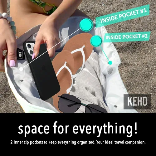 Miniatura 8 de Keho Bolsa de playa impermeable con bolsillos para mujer (resistente a la arena)