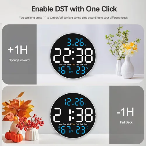 Miniatura 7 de JoFomp Reloj de pared digital grande de 10 pulgadas con control remoto, pantalla LED, reloj despertador digital enchufable, brillo automático, DST