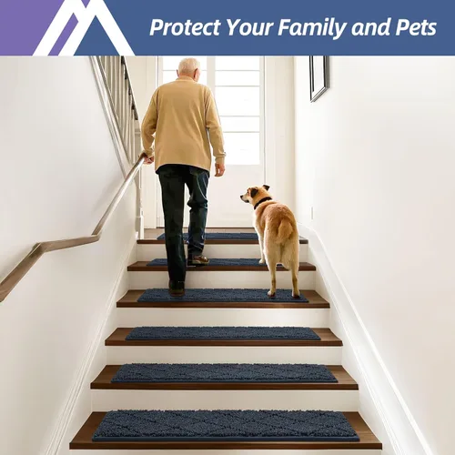 Miniatura 49 de COSY HOMEER - Alfombra antideslizante para escaleras, para interiores y escalones de madera, para niños y perros, 100 % poliéster, base de Beige