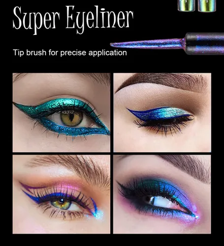 Miniatura 2 de Mysense Delineador de ojos con purpurina líquida Chameleon, delineador líquido satinado metálico, acabado brillante multireflectante, maquillaje