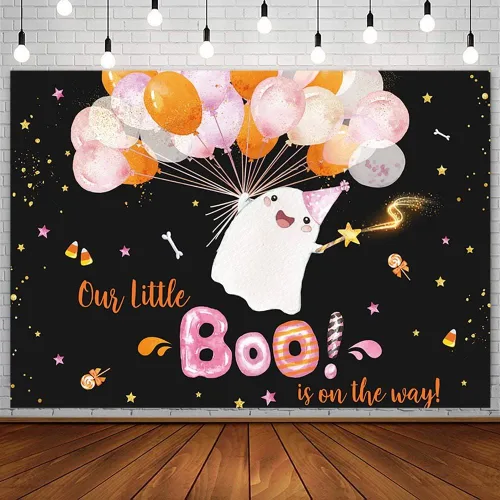 Miniatura 8 de SENDY Telón de fondo de Halloween para baby shower, de 7 x 5 pies, nuestro pequeño Boo está en el camino, suministros de decoración de fiesta