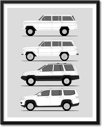 Miniatura 12 de Idea Network Póster hecho a mano compatible con Jeep Wrangler Generations (Yj, Tj, Jk, Jl), arte de pared impreso hecho a mano con las generaciones