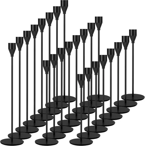 24 portavelas, portavelas negro a granel para velas de pilar, soportes de velas de metal para centro de mesa, boda, comedor, fiesta, decoración del