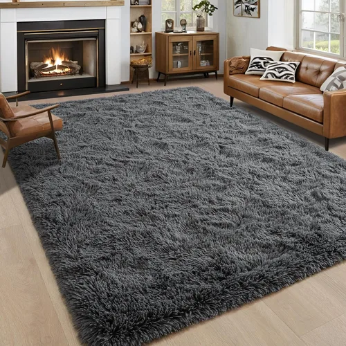 Miniatura 18 de Noahas - Alfombras mullidas de 4 x 6 pies para dormitorio y sala de estar, alfombra gruesa y peluda de color gris, alfombra de suelo antideslizante