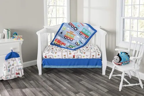 Miniatura 4 de EVERYDAY KIDS Juego de cama de 4 piezas para cuna de niños - Tren Choo Choo - Incluye edredón, sábana ajustable, volante antipolvo y apilador