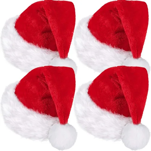 Miniatura 7 de SATINIOR 4 Piezas Sombreros de Papá Noel de Felpa, Unisex de Terciopelo para Navidad a Granel con Forro Cómodo para Fiestas, Vacaciones, Navidad Azul