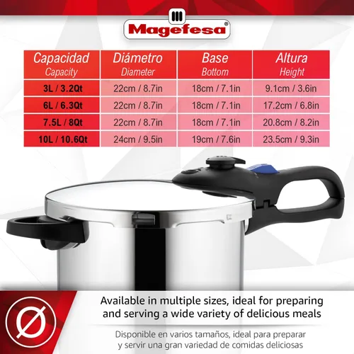 Miniatura 2 de MAGEFESA Favorit - Olla a presión de acero inoxidable de 6.3 cuartos de galón, compatible con inducción, funciona en todas las estufas