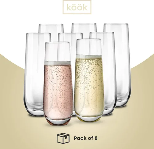 Miniatura 4 de KooK Copas de champán, copas de champán, copas de mimosa, copas de champán sin tallo, juego de 8, 9.4 onzas, rosa, Prosecco, para bodas y fiestas