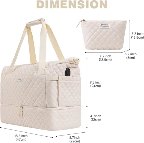 Miniatura 6 de Bolsa de fin de semana para mujer, bolsa de viaje con puerto de carga USB, bolsa de fin de semana con bolsillo para ropa húmeda y compartimento