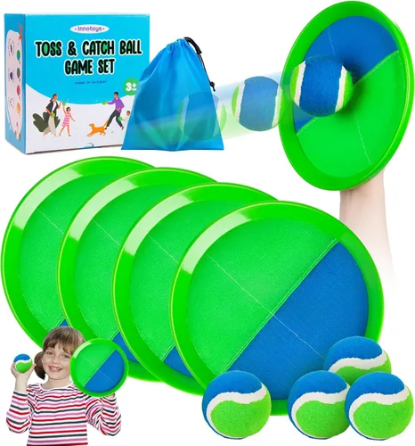 Miniatura 12 de Juego de pelota para lanzar y atrapar, 4 paletas y 4 bolas al aire libre, juego de captura de remo para niños, patio trasero, playa, piscina, patio