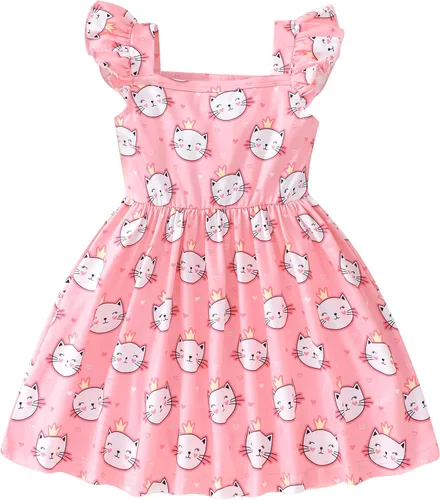 Popshion Vestidos de niña con mangas con vuelo, vestido de verano para niños, fiesta de cumpleaños, sin mangas, vestido de 1 a 8 años