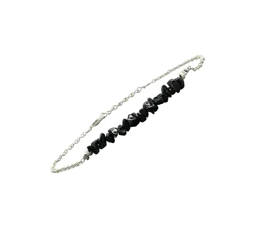 Miniatura 2 de Gempires Natural Black Tourmaline Chips Bar Bracelet, 3-4 mm Chips With 7+1 inch Adjustable Silver Plated Chain (Black Tourmaline)