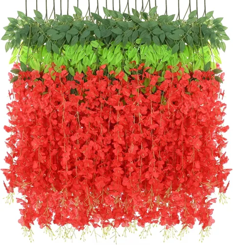 Miniatura 13 de BLEUM CADE 36 Piezas Flores Colgantes de Glicina Falsa Rosa Profundo, 3.6 Pies/Pieza Guirnalda de Glicina Artificial, Flores Colgantes para Boda