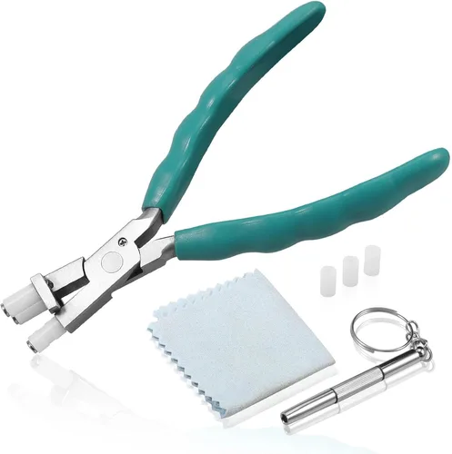 Miniatura 8 de Alicates de punta doblada de 6 pulgadas, kit de herramientas de reparación y ajuste de lentes de acero inoxidable con destornillador y paño