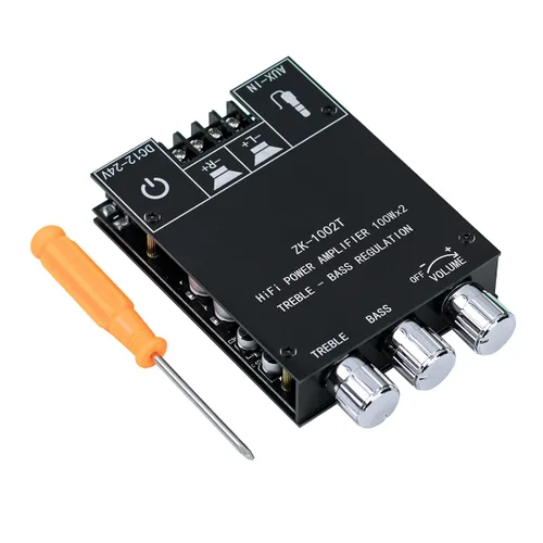 Hosyond ZK-1002T 2x100W Bluetooth 5.0 Amplificador, TPA3116D2 Módulo de amplificador de audio estéreo de 2 canales con control de graves y agudos,