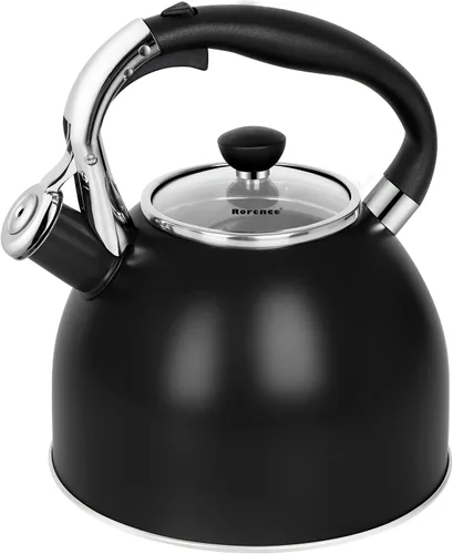Miniatura 8 de Rorence Hervidor de té silbante: hervidor de acero inoxidable de 2.5 cuartos con fondo de cápsula y tapa de vidrio resistente al calor (rojo)