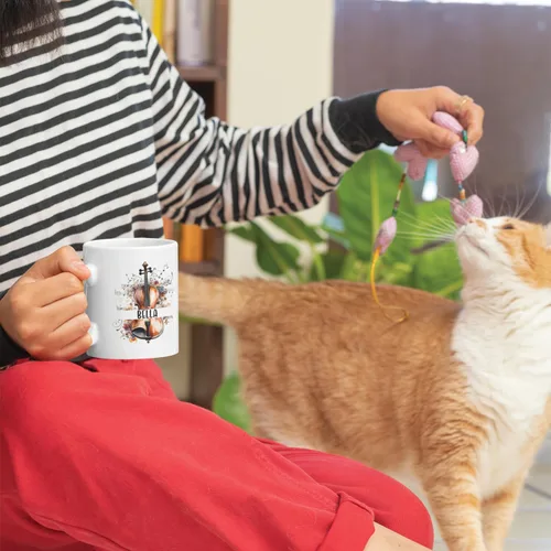 Miniatura 3 de Taza personalizada para músico 2023, taza de violín personalizada con nombre, violín y notas musicales, taza de cerámica de 11 oz y 15 onzas, taza