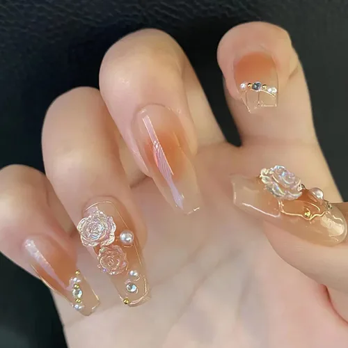 Miniatura 10 de Uñas postizas a presión con diseños de longitud media, forma de ataúd, cobertura completa, reutilizables, con pegamento, uñas adhesivas