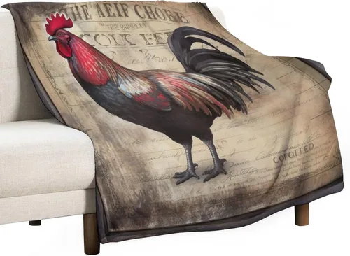 Miniatura 39 de Manta de microfibra suave y acogedora con diseño de gallo rústico en blanco y negro, suave y acogedora manta de microfibra para sofá, cama, oficina