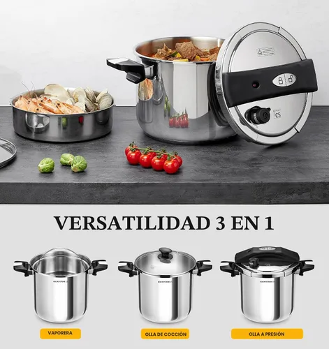 Miniatura 8 de KOCH SYSTEME CS Olla a presión de acero inoxidable de 10.5 cuartos de galón, olla de presión 3 en 1, bloqueo con una mano, 3 ajustes PSI olla a