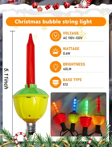 Miniatura 2 de Bombillas de repuesto de luces de burbujas de Navidad, bombillas de repuesto de luces LED tradicionales vintage de burbujas E12/C7, base
