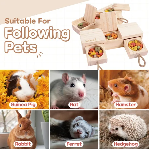 Miniatura 7 de SoulThink® Juguetes de madera interactivos para mascotas de conejo - Juguetes masticables para conejos para roer y oler, adecuados para cobayas