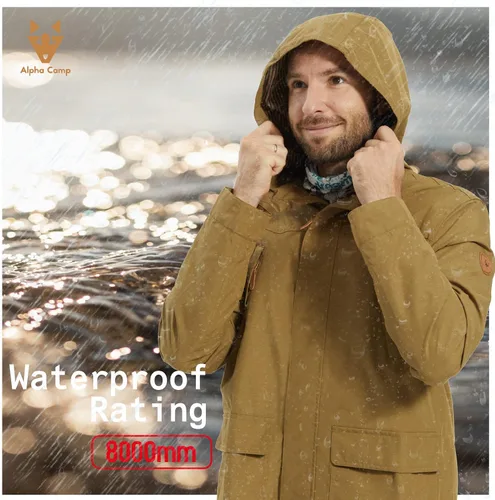 Miniatura 4 de ALPHA CAMP Men Waterproof Jacket with Hood Rain Coat Windbreaker All Weather Breathable Long Soft Shell
