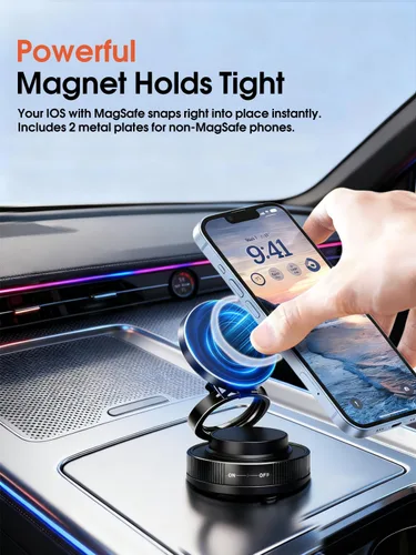 Miniatura 4 de Soporte magnético para teléfono de coche al vacío con imanes fuertes, soporte ajustable de 360° para teléfono celular, soporte plegable Magsafe