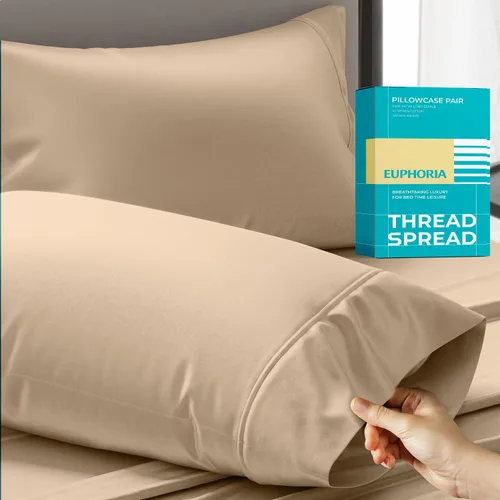 Miniatura 23 de THREAD SPREAD Fundas de almohada 100 % de algodón egipcio, fundas de almohada de 800 hilos, tamaño Queen / estándar, paquete de 2 unidades, suaves