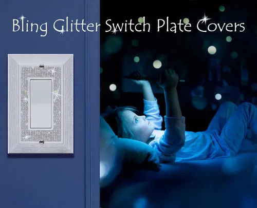 Miniatura 5 de Cubierta para interruptor de luz, con purpurina, bonitas cubiertas de placa de interruptor con diamantes de imitación plateados, textura blanca