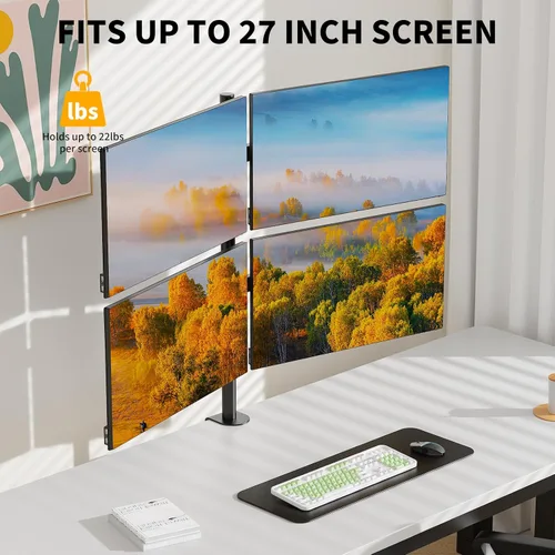 Miniatura 2 de Soporte para monitor cuádruple, soporte de escritorio ajustable resistente para 4 monitores para pantalla de 13 a 27 pulgadas, soporta hasta 22