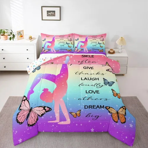 Miniatura 134 de Erosebridal Juego de ropa de cama de princesa de ballet, tamaño Queen, juego de edredón de 3 piezas para niñas bailarinas de ballet, lindo juego