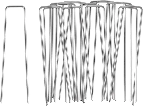 Estacas de tienda de campaña de 6 pulgadas, paquete de 25 estacas galvanizadas en forma de U para uso en exteriores, grapas de tela de paisaje de
