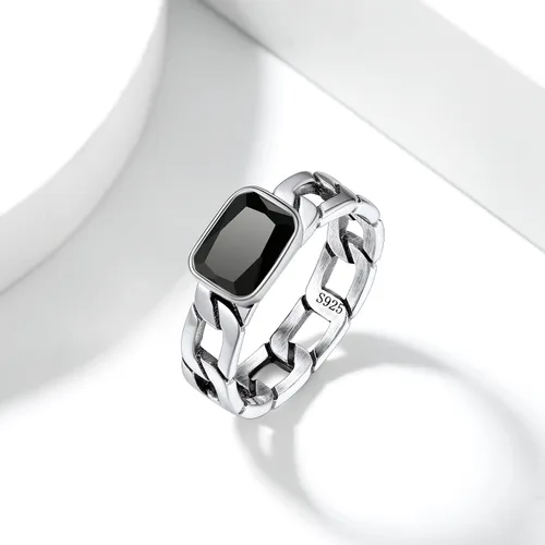 Miniatura 8 de Silvora Anillo de cadena de eslabones cubanos con circonita de plata de ley, regalo de compromiso de boda con embalaje delicado