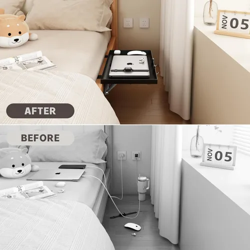 Miniatura 7 de Magheo Estante plegable para mesita de noche, estante de metal con clip para litera superior, bandeja de mesa auxiliar de cama resistente para Negro